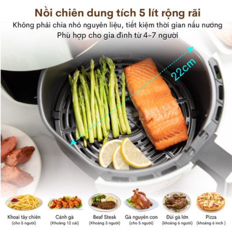 Nồi chiên không dầu Fujihome A4 dung tích 5L, Chất liệu nhựa cao cấp bền đẹp, Đa dạng chức năng nướng, Hàng chính hãng bảo hành 24 tháng