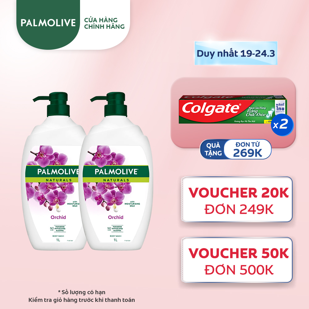 Bộ 2 Sữa tắm Palmolive mịn màng quyến rũ 100% chiết xuất từ phong lan 1 Lít/ chai