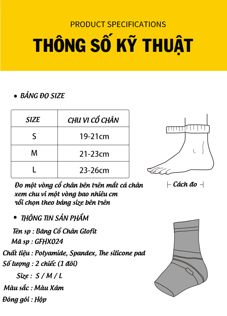 Băng Bảo Vệ Cổ Chân 360º Glofit GFHX024 (Performance Ankle Brace) - Hàng Cao Cấp Chính Hãng Glofit