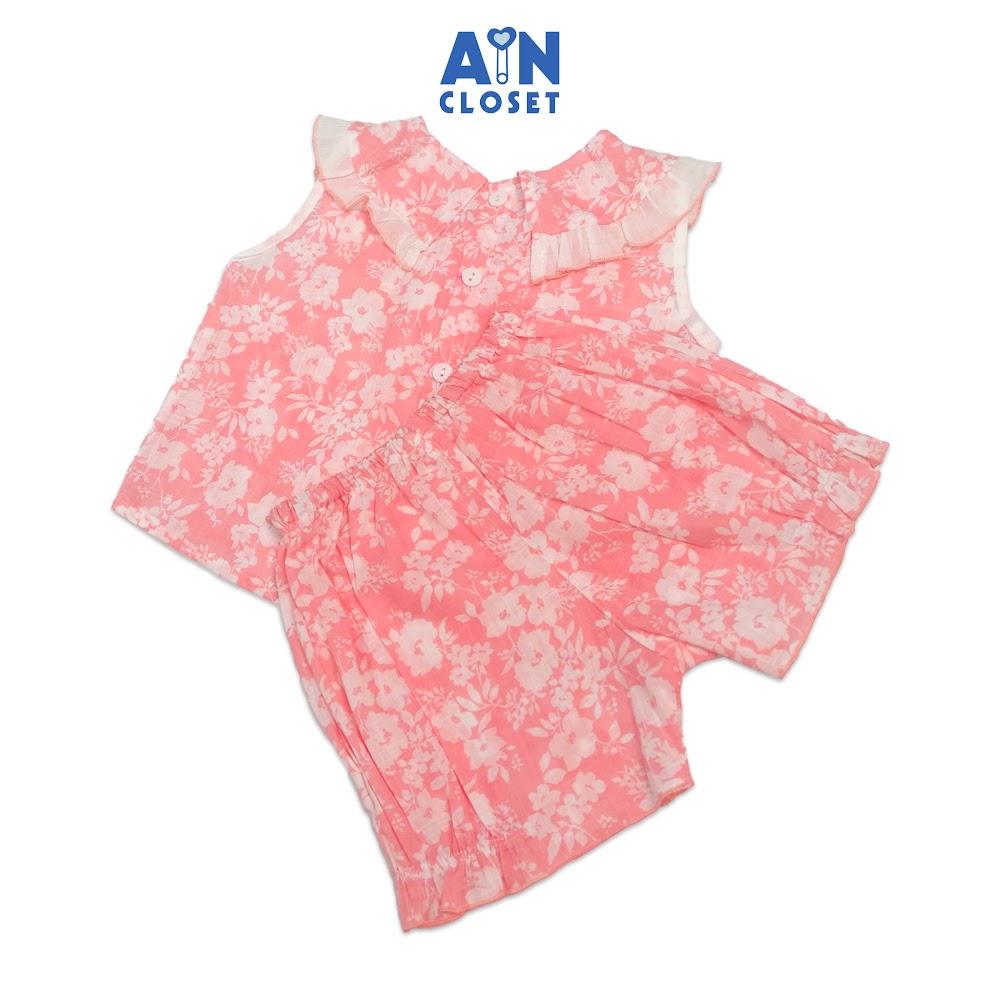 Bộ quần áo ngắn bé gái họa tiết Hoa Cẩm tú trắng nền hồng linen xước - AICDBG6YPTDY - AIN Closet