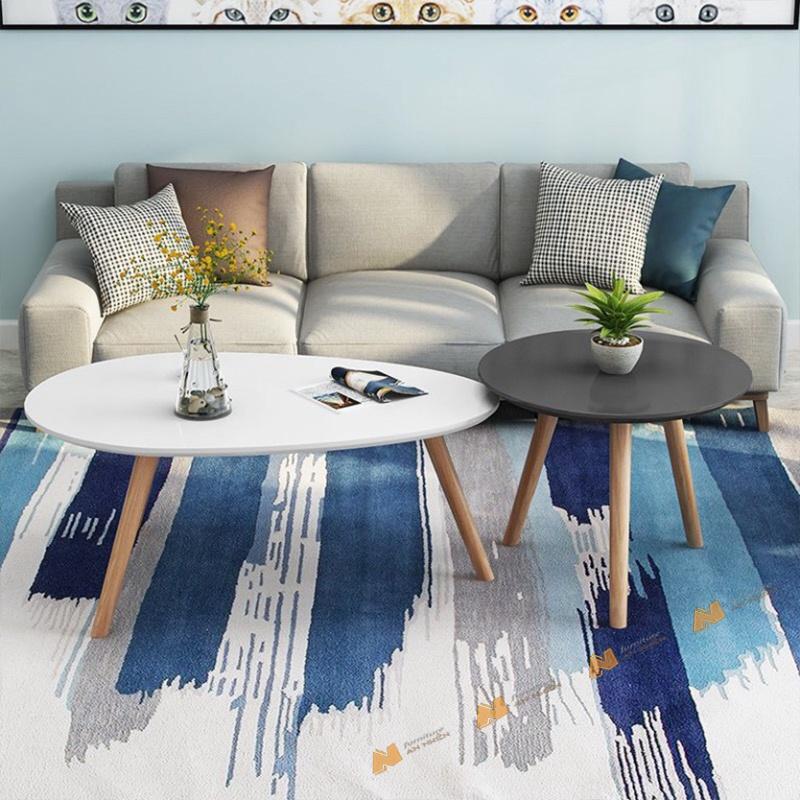 Made in VN bàn trà sofa hình trứng chân gỗ tiện sơn lót PU gỗ mdf 17mm công ty Mộc Phát độ bền trên 30 năm AN045