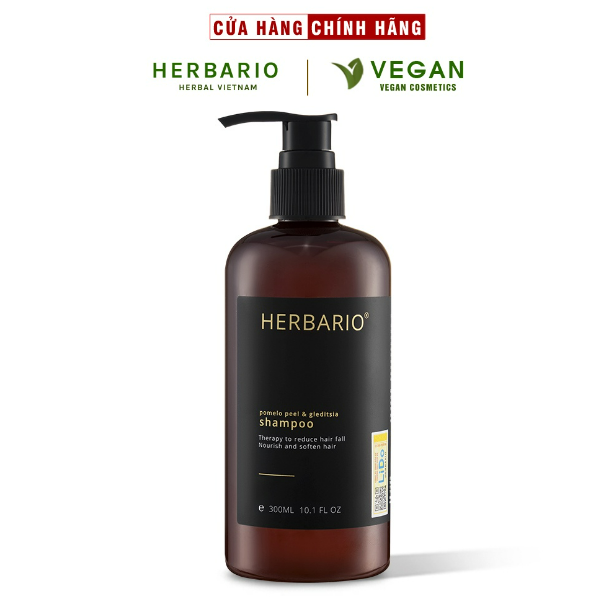 Dầu gội vỏ bưởi & bồ kết Herbario thảo dược 300ml phục hồi tóc, giảm gãy rụng giúp khôi phục lại mái tóc chắc khỏe đẹp thuần chay