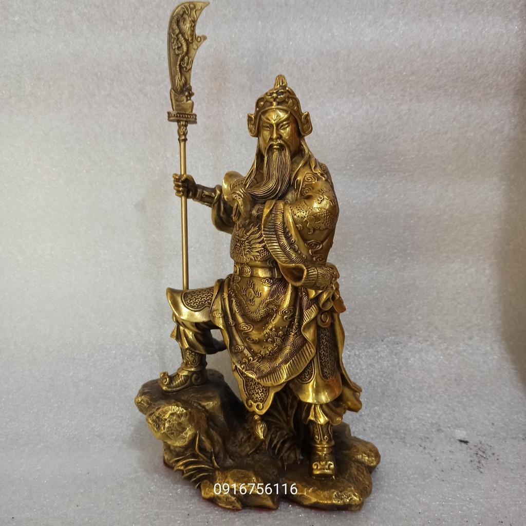 Tượng Quan Công 28cm Bằng Đồng Vàng, Tượng Đồng Phong Thủy, Quà Tặng Phong Thủy, Tượng Quan Vân Trường Đồng Vàng