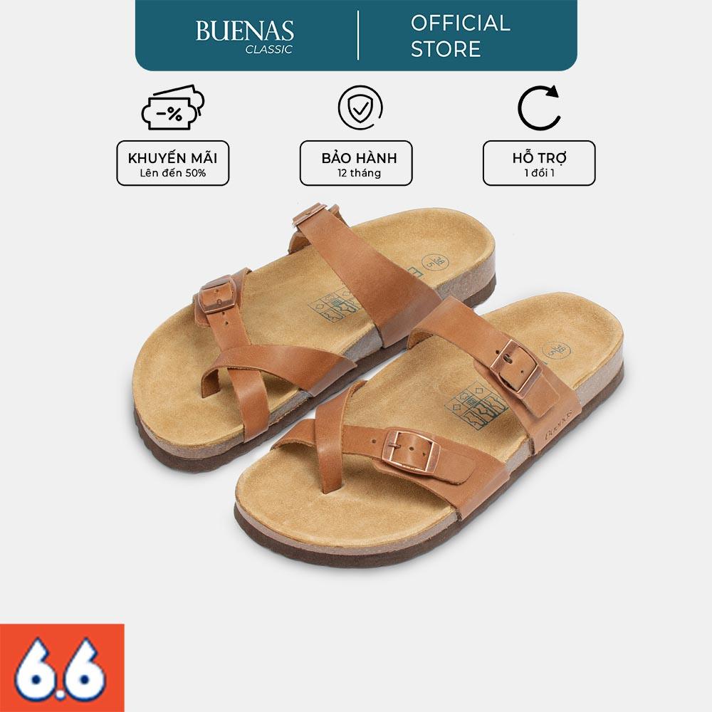 Dép đế trấu nam nữ da bò unisex birken xỏ ngón Buenas - BB02