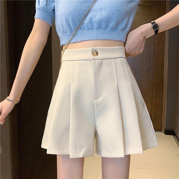 Quần short nữ FM Style lưng cao ống rộng thiết kế xếp ly chất kaki dày dặn 220320503