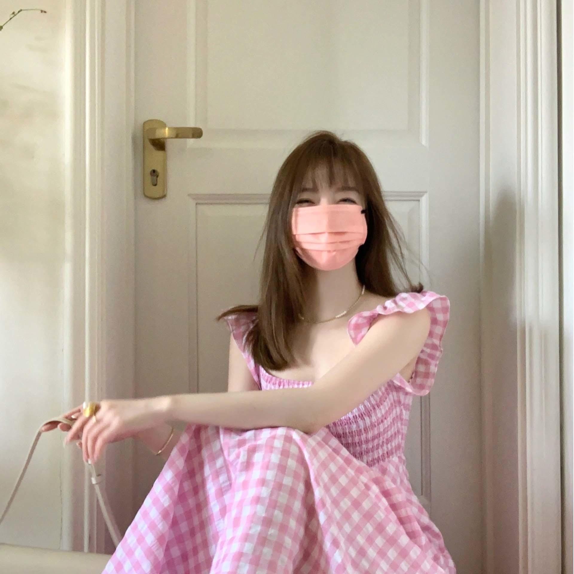 CHENGRUI Cao cấp bông màu hồng kẻ sọc ăn mặc cho phụ nữ Pháp retro nhỏ thiết kế cao cấp giảm tuổi váy dài dễ thương