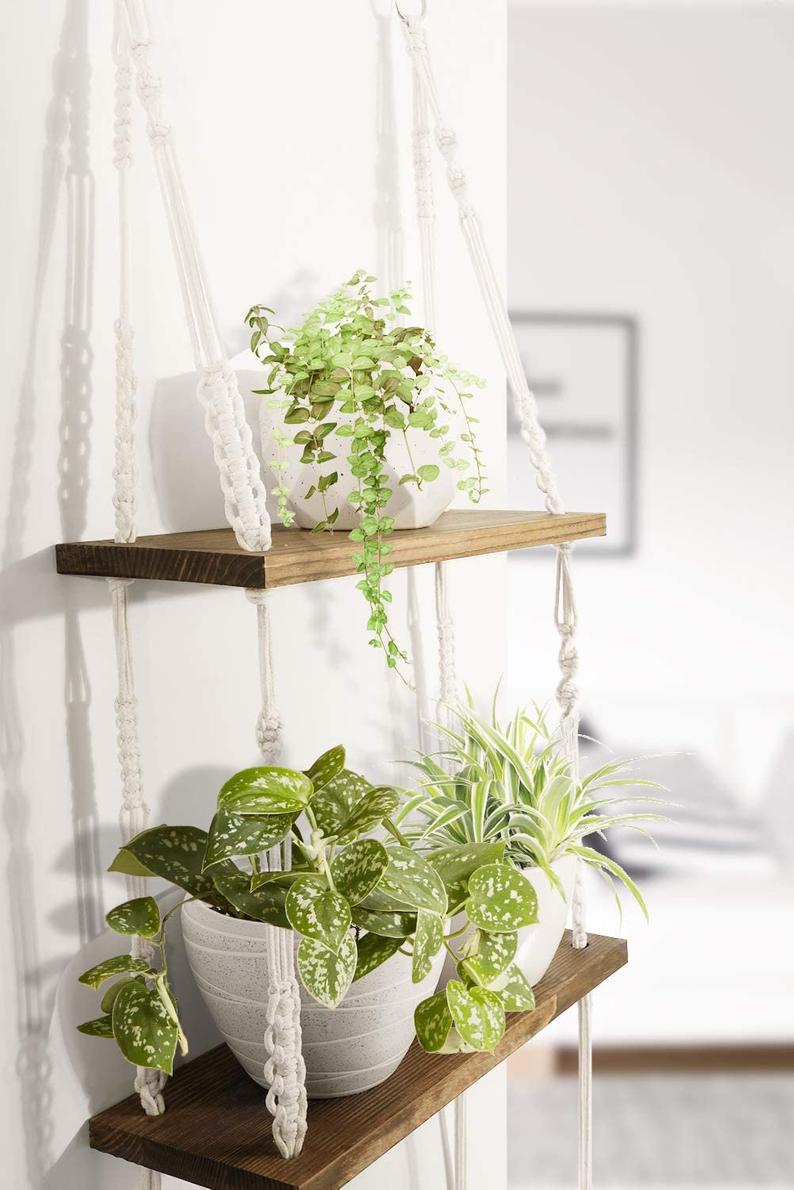 Kê gỗ trang trí dây treo tường tết macrame độc đáo