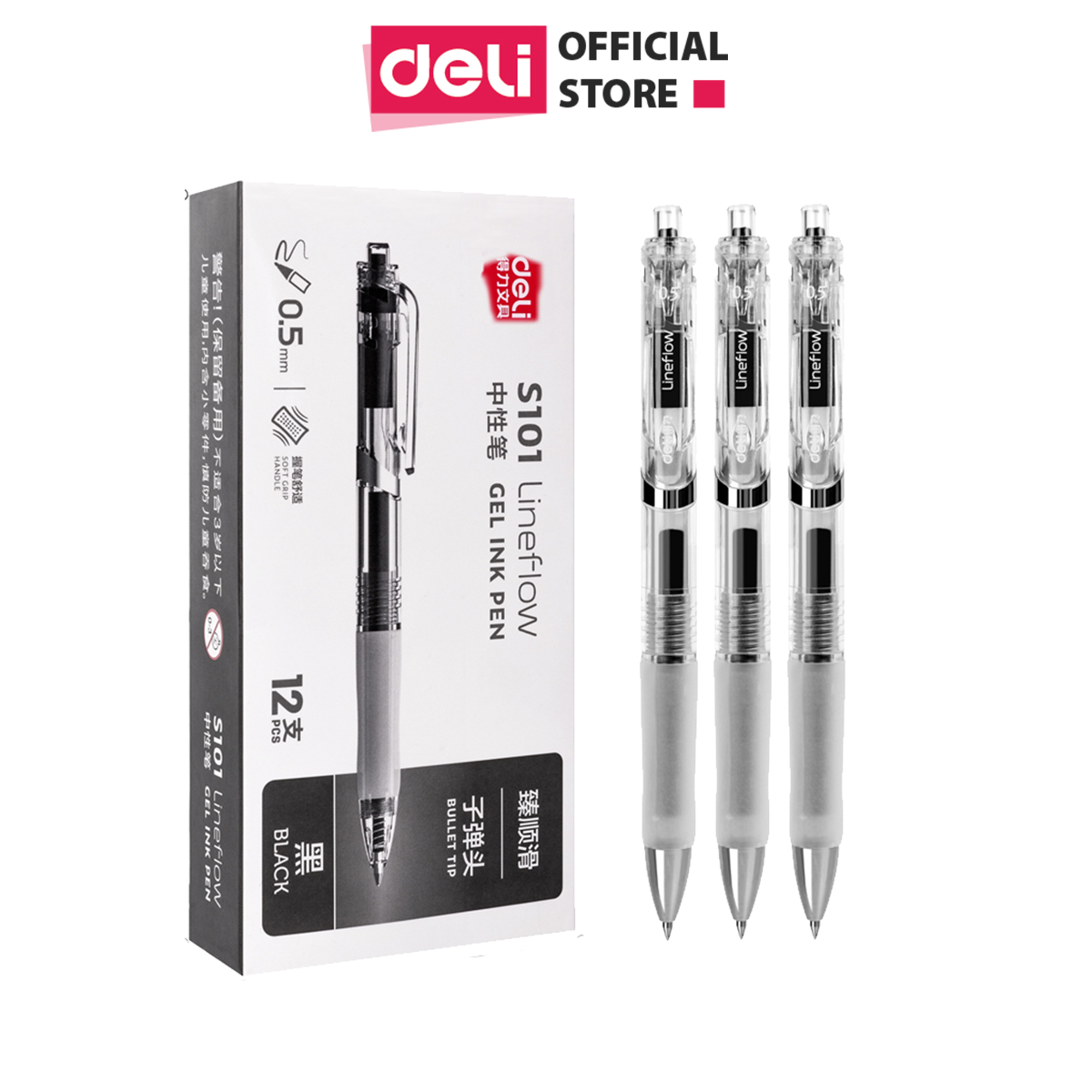 Bút Bi Nước Mực Gel Ngòi 0.5mm Deli - Thiết Kế Vỏ Trong Suốt Dành Cho Văn Phòng Học Sinh - S60-ST S101 - Bút S101 - Đen