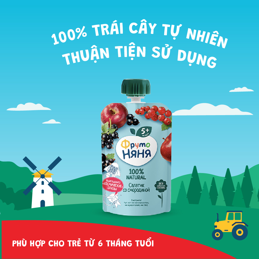 Thùng 12 Gói Trái cây nghiền vị táo, quả lý chua Fruto Nyanya 90g