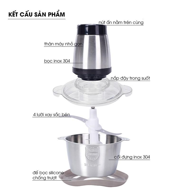 Máy xay thịt cối inox dao xay 4 lưỡi KITCHEN EXPERT (KE2L)