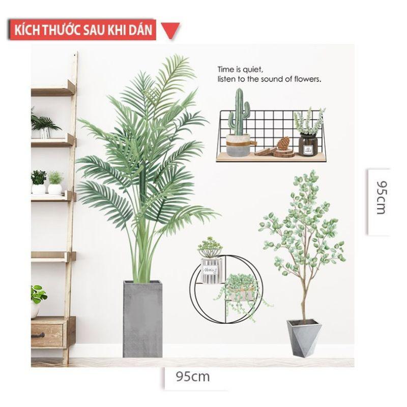 Decal trang trí chậu cây nhiệt đới size lớn