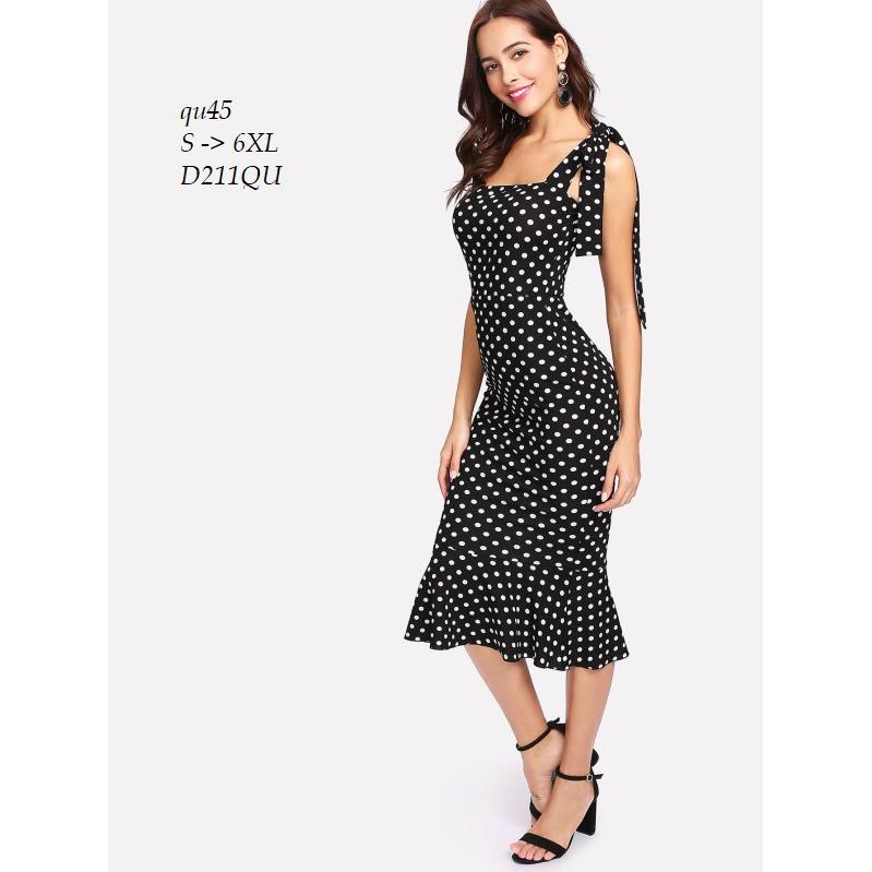 DRESS134 ĐẦM ÔM BODY CHẤM BI ĐUÔI CÁ
