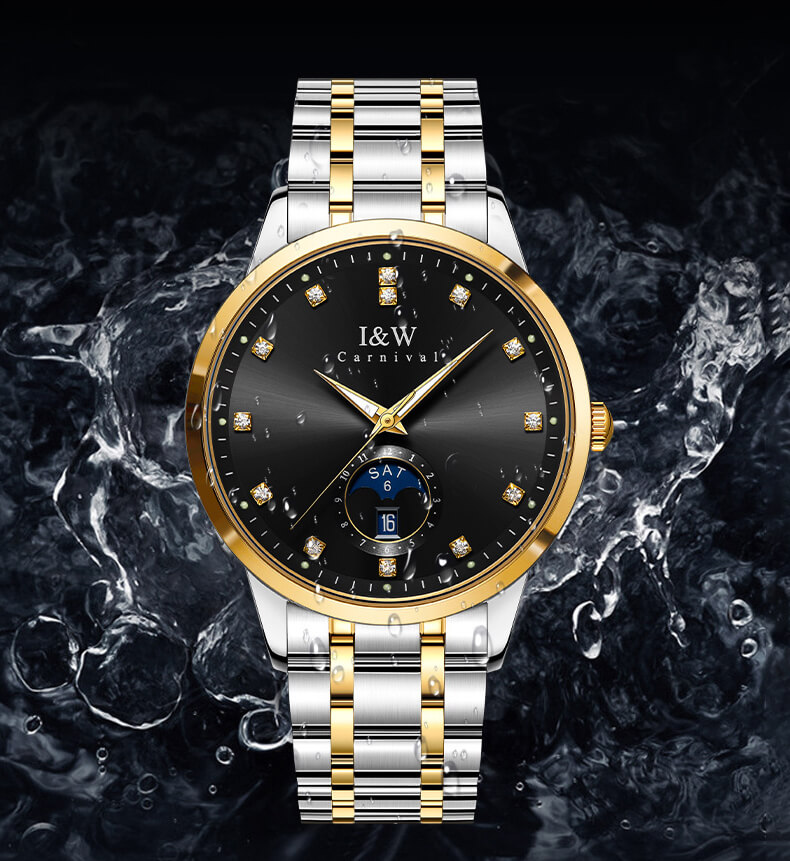 Đồng hồ nam chính hãng I&W Carnival 625G-T3 hàng mới fullbox,kính sapphire,chống xước,chống nước 50m,Bh 24 tháng,máy cơ (automatic),mạ vàng dây thép không gỉ