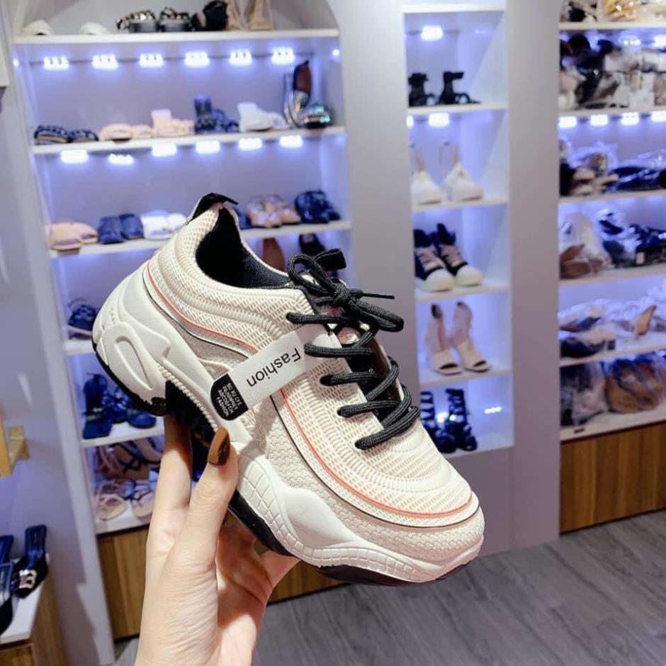 Giày Thể Thao Nữ Đế Độn Cực Xinh - Sneaker Màu Kem