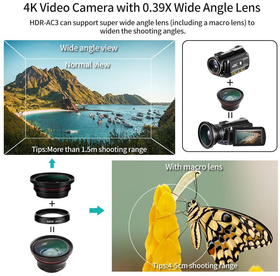 ORDRO AC3 4K Máy quay video kỹ thuật số Máy quay phim Tầm nhìn ban đêm Tầm nhìn hồng ngoại 캠코더 Filmadora are