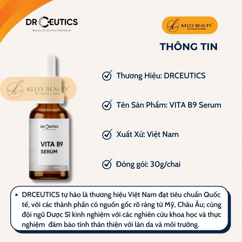 Serum Vitamin B9 DrCeutics - Giúp Làm Dịu, Phục Hồi, Săn Chắc Da; Cải Thiện Làn Da Nhạy Cảm | Kelly Beauty