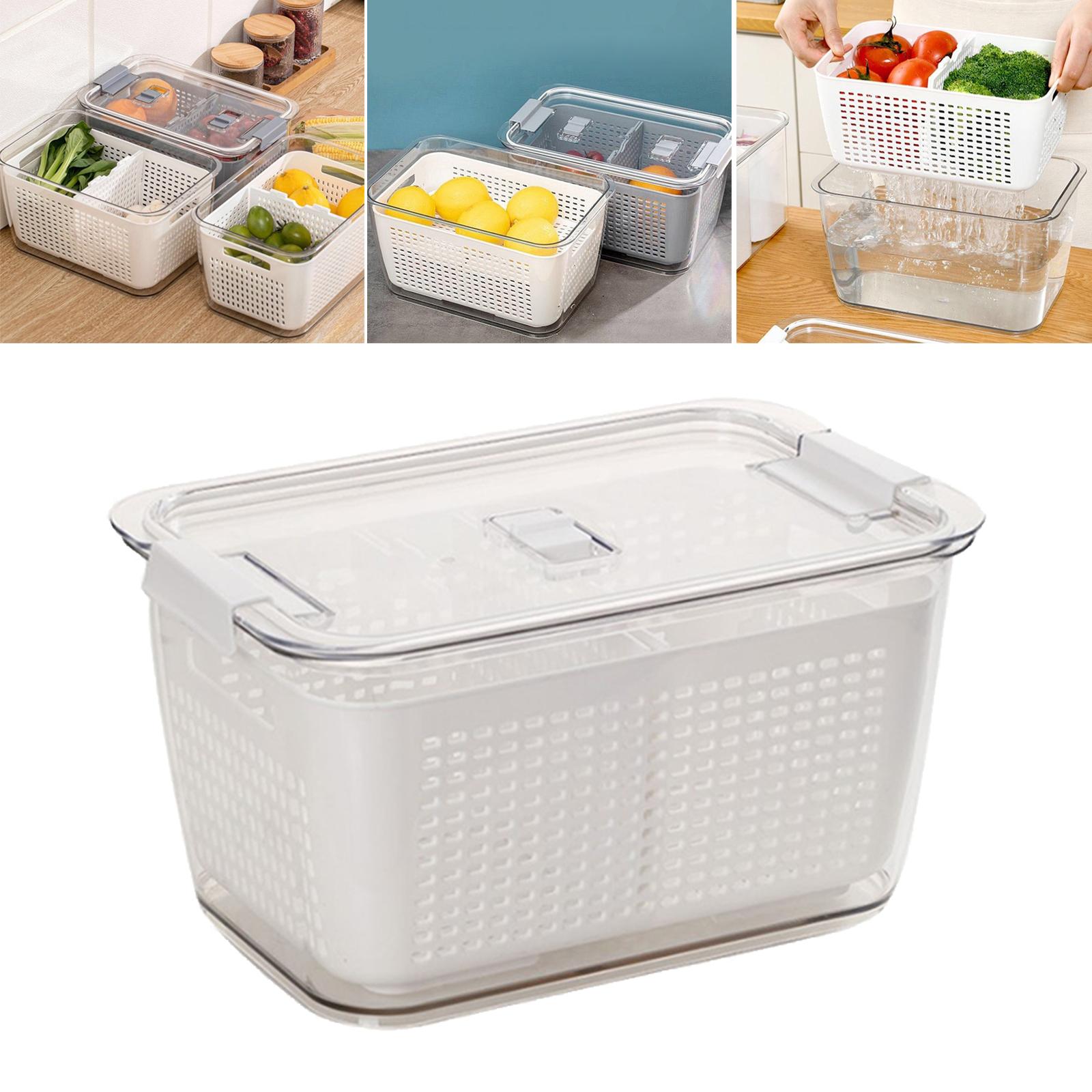 3xProfessional 3-in-1 Drain Basket Vegetable Fruit Partitions Storage Box white