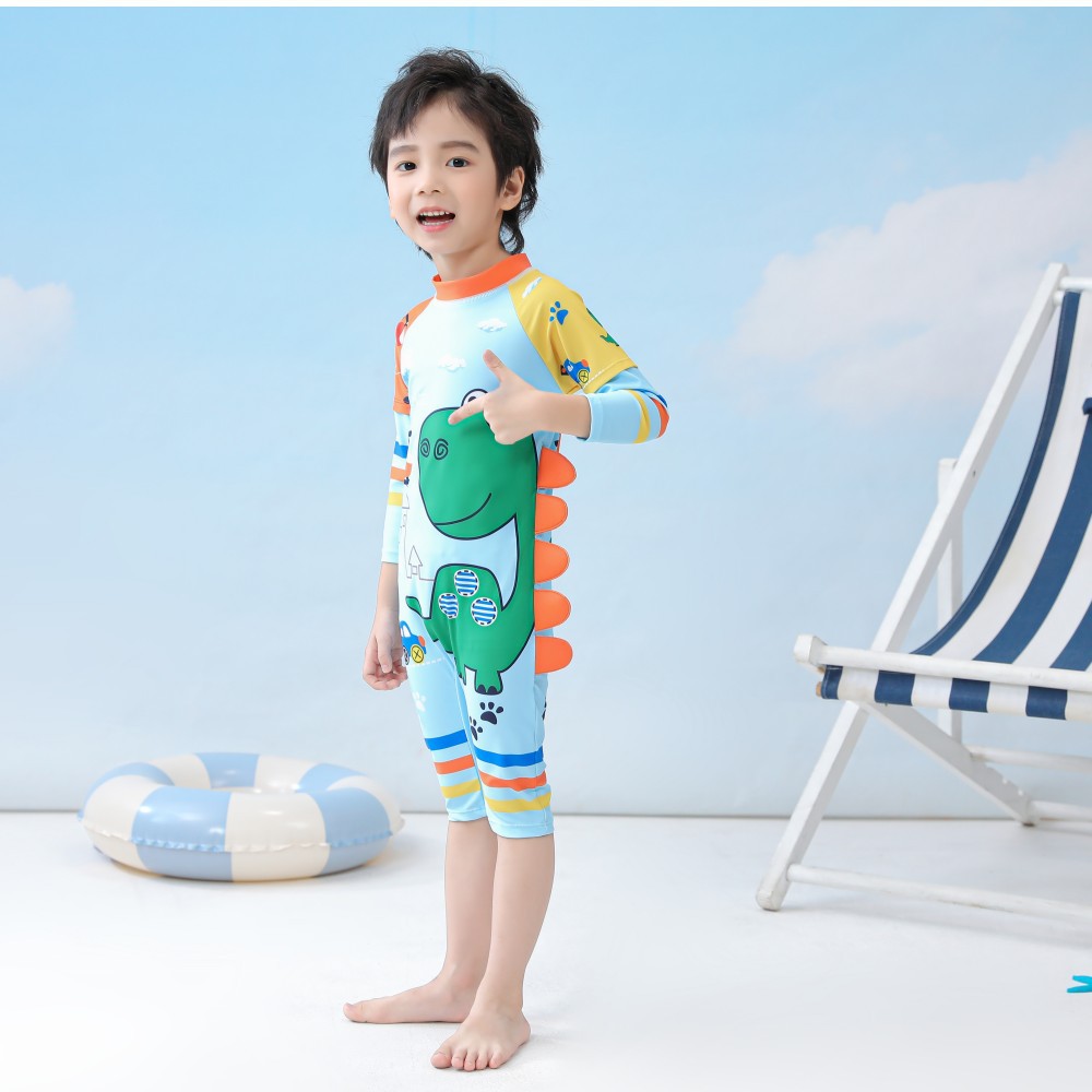 ĐỒ BƠI LIỀN THÂN CHO BÉ HÌNH KHỦNG LONG XANH DƯƠNG KÈM MŨ