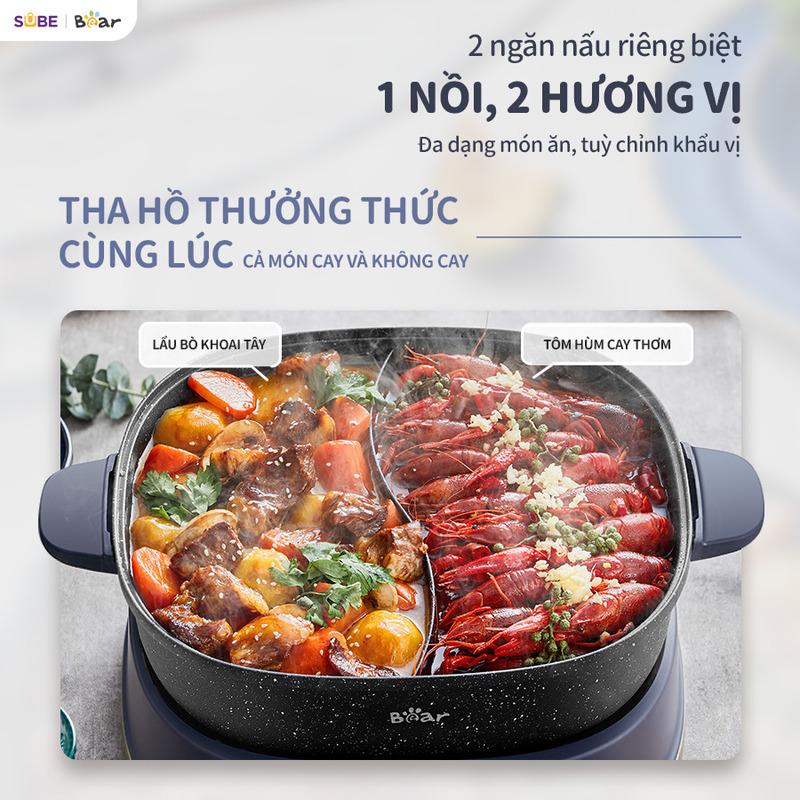 (Hàng chính hãng) Nồi Lẩu Bear 2 Ngăn SB-NL60U Dung Tích 6L. Bảo hành 18 tháng