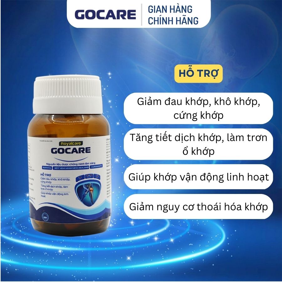 Viên uống hỗ trợ giảm đau khớp GOCARE giúp tăng tiết dịch khớp, làm trơn ổ khớp, giảm nguy cơ thoái hóa khớp