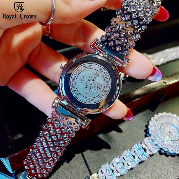 Đồng Hồ Nữ Chính Hãng Dây Kim Loại Royal Crown 4604 Đính Đá Chống Nước Chống Xước