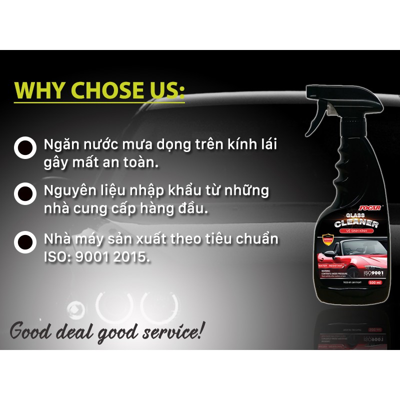 Dung dịch vệ sinh kính ô tô Focar Glass Cleaner 500ml ( Tặng kèm khăn lau Microfiber)