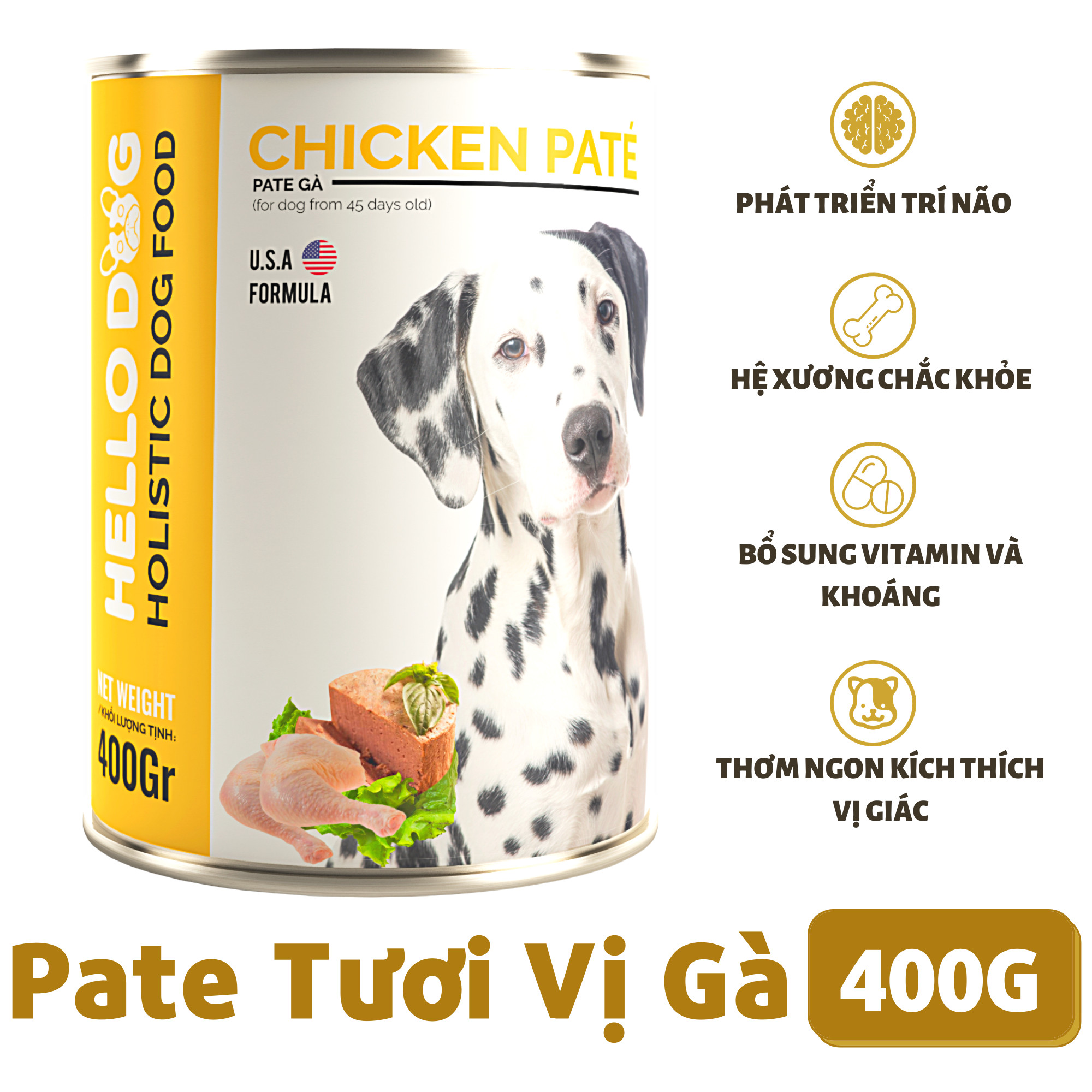 Thùng Pate Tươi Dành Cho Tất Cả Các Giống Chó Ở Mọi Độ Tuổi Hương Vị Gà Thơm Ngon Dễ Ăn Bắt Vị - Hello Dog Chicken Pate 400G