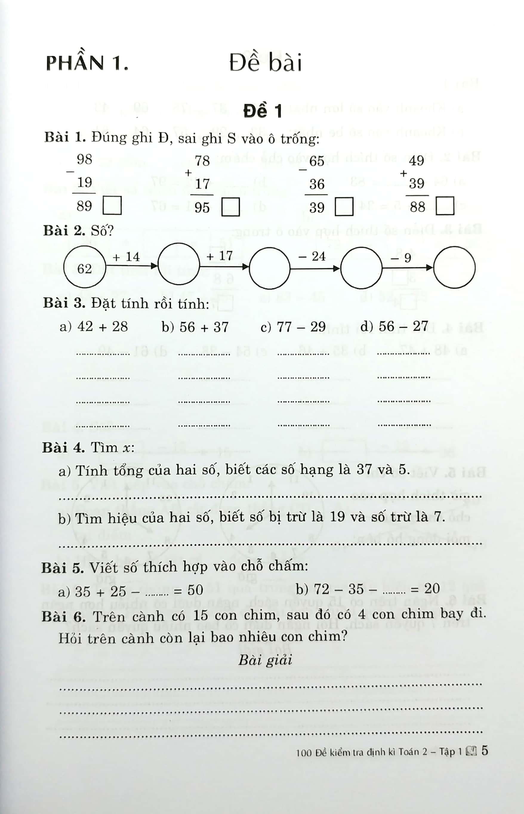 100 Đế Kiểm Tra Định Kì Toán Lớp 2 - Tập 1