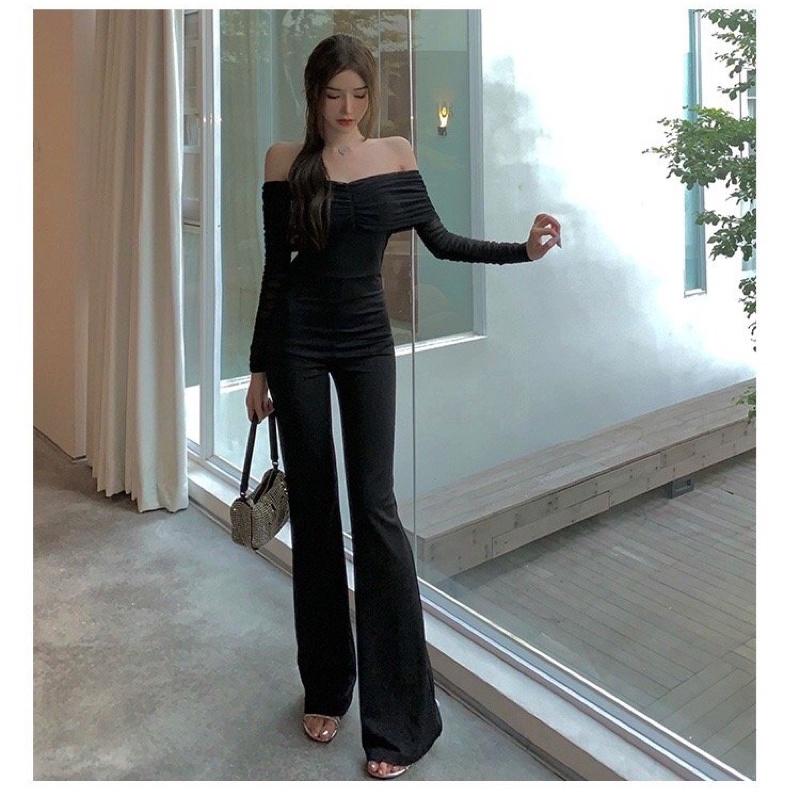 Jumpsuit nữ đồ bay thiết kế phối lưới màu đen sang trọng