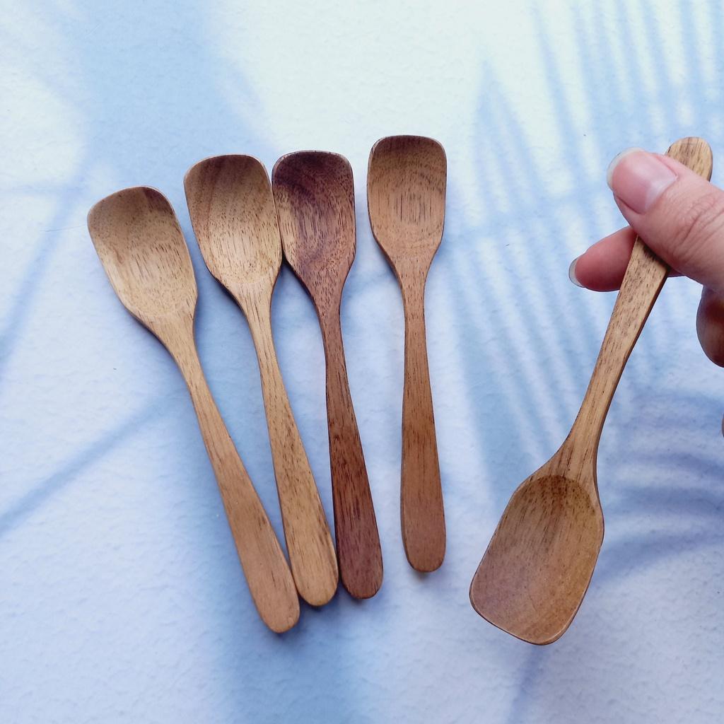 Thìa Gỗ Nhỏ Múc Gia Vị, Thìa Múc Trà Cà Phê, Miệng Vuông 13.5x2.5cm, Thìa Chụp Ảnh Decor