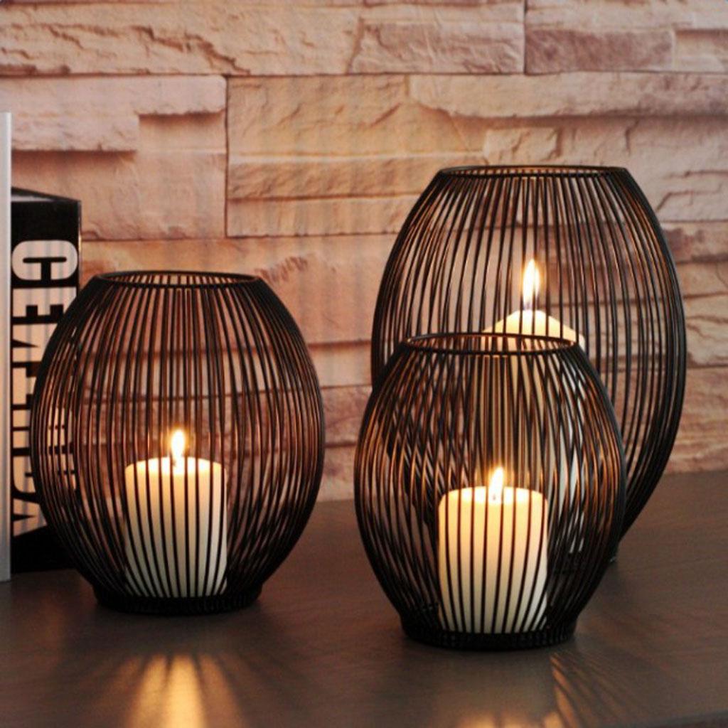 2 x Wire Iron Metal Candle Holder Cage Home Ornament Indoor Background Decor