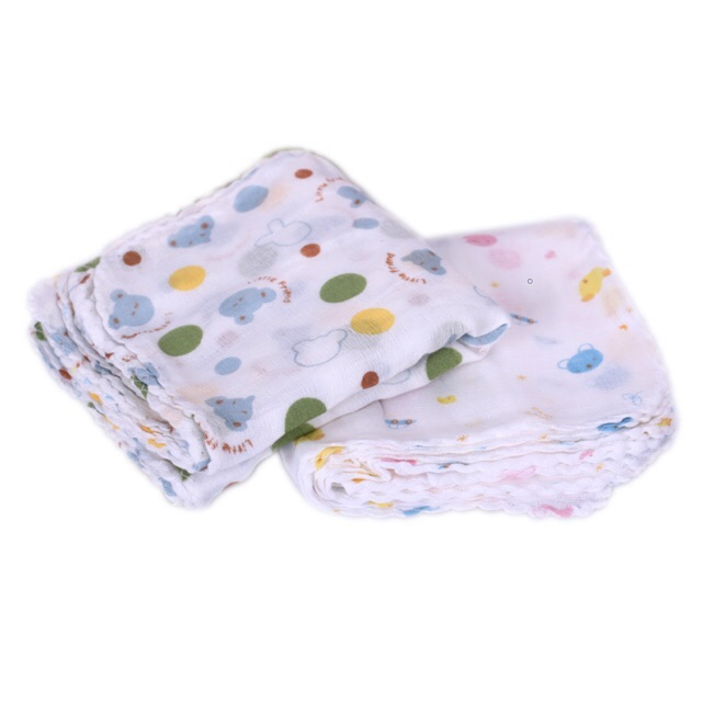 Combo 5 khăn xô trẻ em - Chất vải 2 lớp cotton bền đẹp, mềm mịn, phù hợp cho da bé - Sản phẩm in họa tiết ngộ nghĩnh đáng yêu