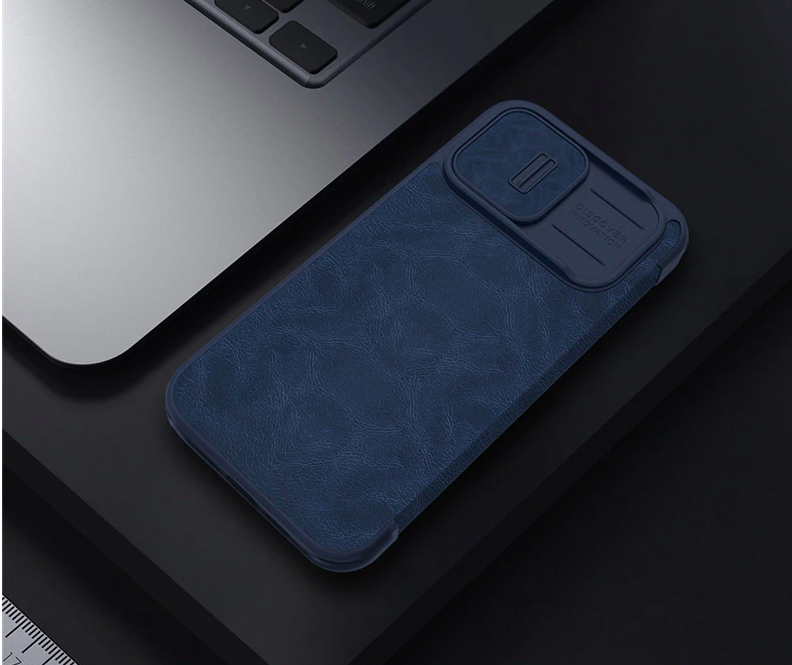 Bao da dành cho iPhone 14 hàng chính hãng Nillkin QIN có nắp trượt bảo vệ camera - Hàng nhập khẩu