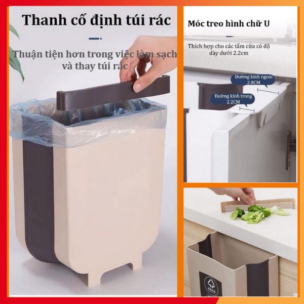 Thùng rác gấp gọn thông minh kẹp tủ nhà bếp tiện dụng - màu nâu cà phê