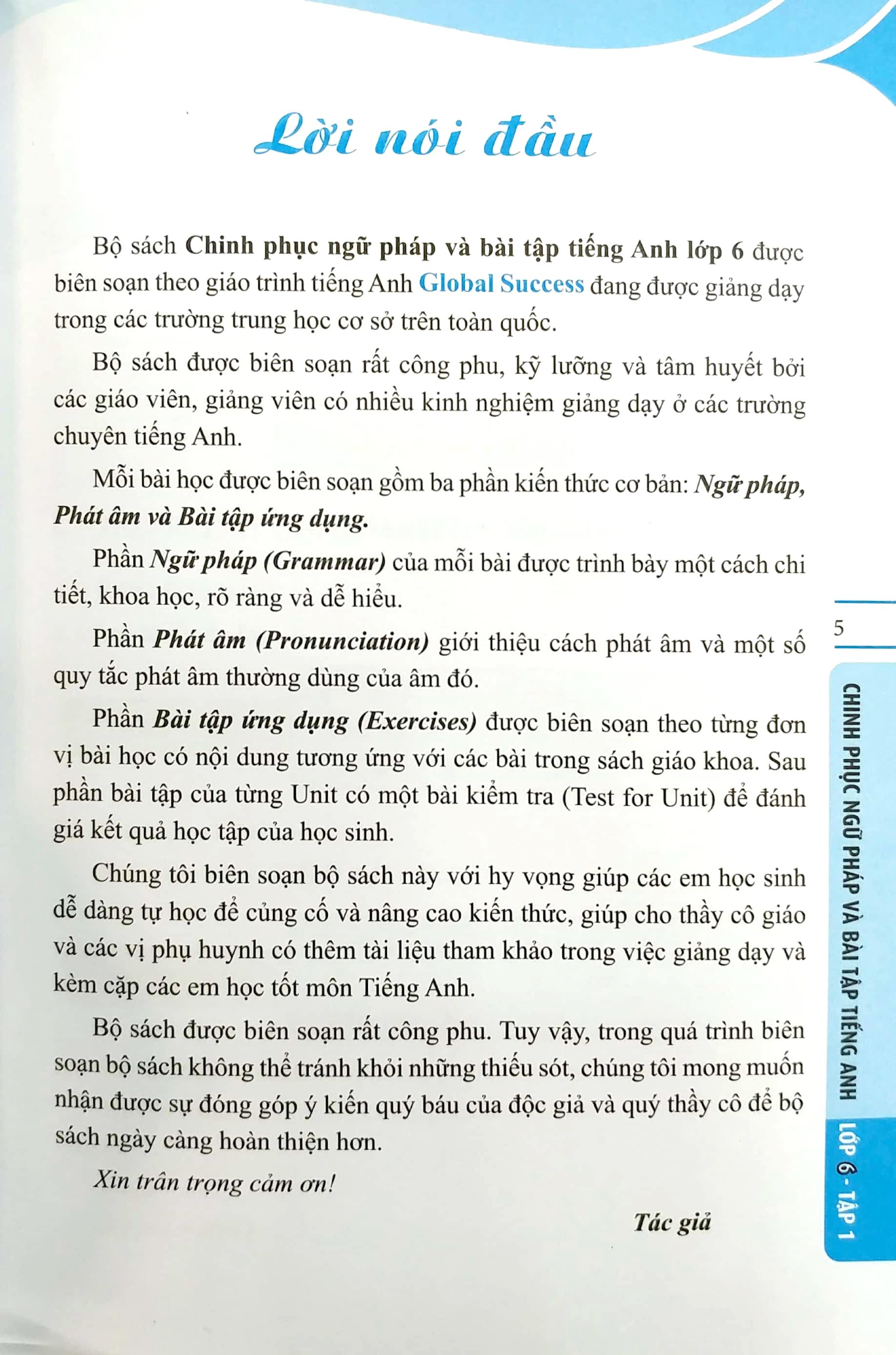 Global Success - Chinh Phục Ngữ Pháp Và Bài Tập Tiếng Anh Lớp 6 - Tập 1