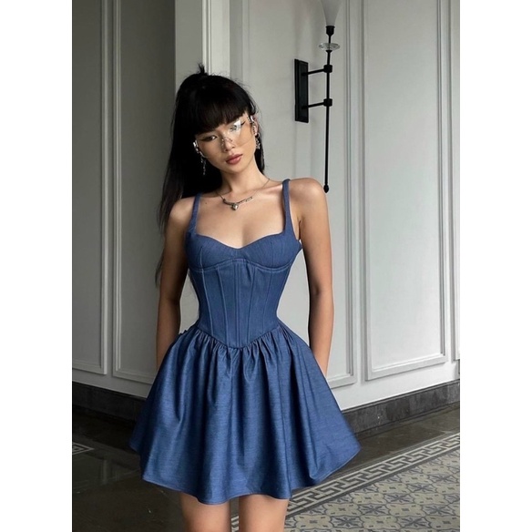 ĐẦM JEAN XOÈ HAI DÂY CHÍT EO CÁ TÍNH BO CHUN