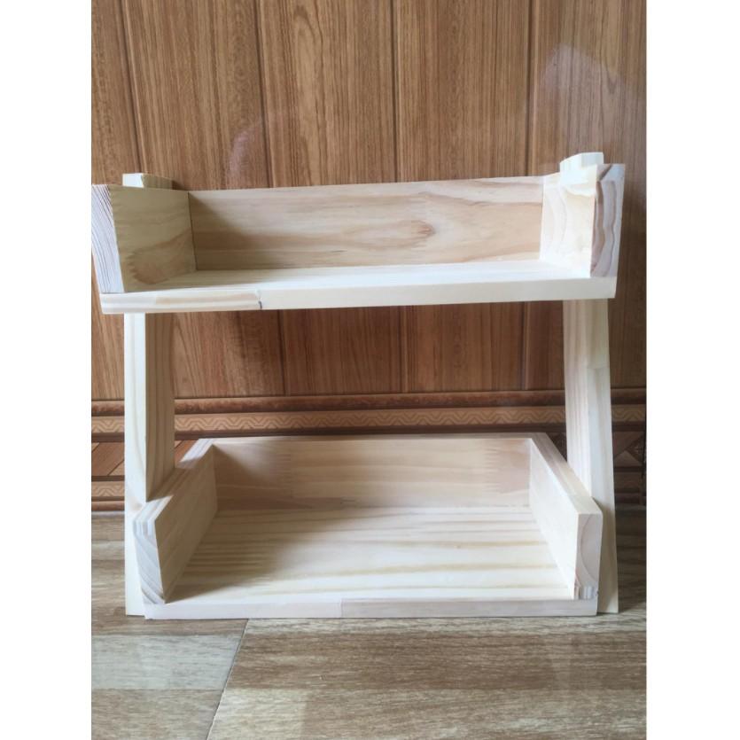 Kệ đỡ gia vị bằng gỗ thông đựng đồ đa năng dụng cụ nhà bếp kệ gia vị 2 tầng