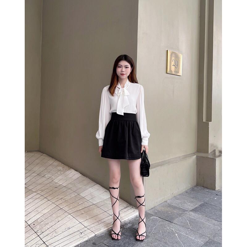 Áo sơ mi nữ dài tay xốp nhẹ phối dây buộc nơ hàng thiết kế avnd032301 by germe