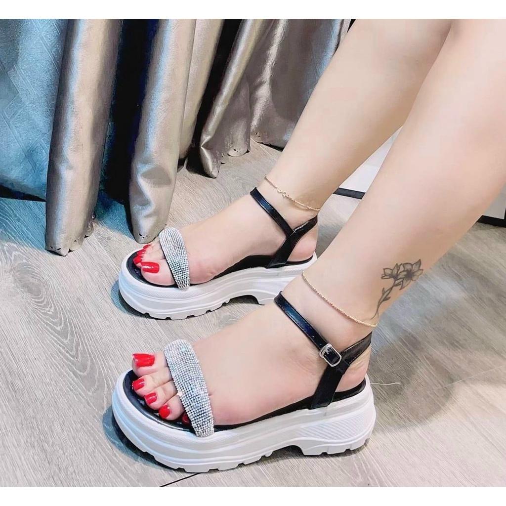 Sandal nữ đế bánh mì CAO 4P QUAI NGANG KIM TUYẾN LẤP LÁNH siêu xinh