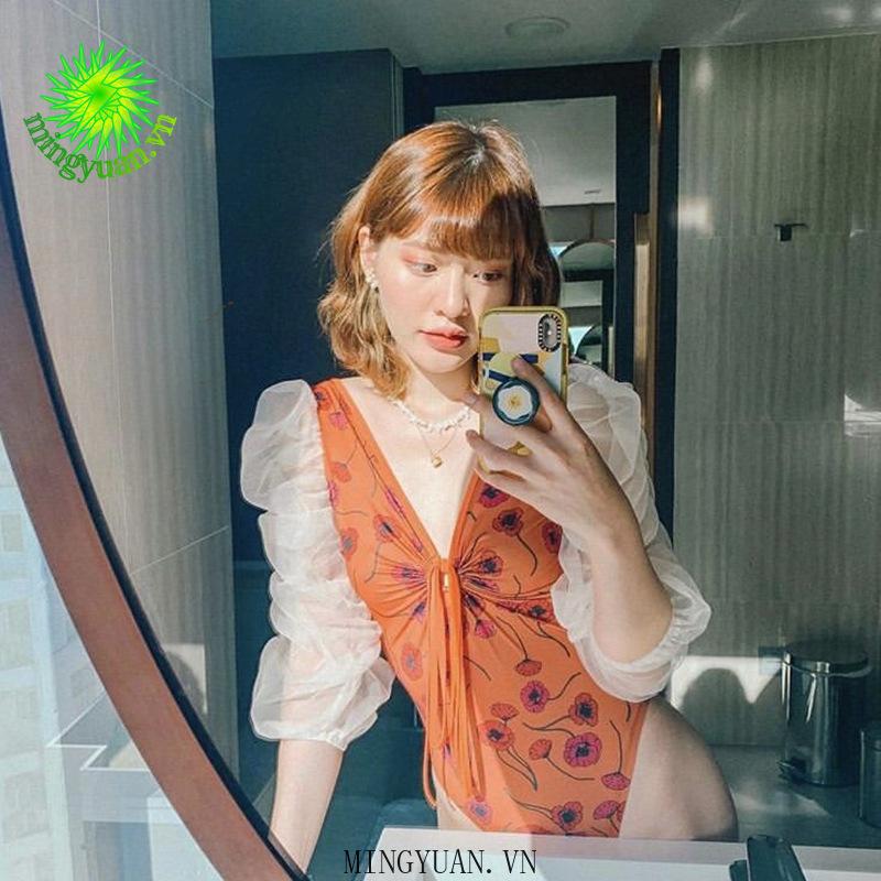 Bikini Liền Thân Tay Phồng Phong Cách Retro Cho Nữ