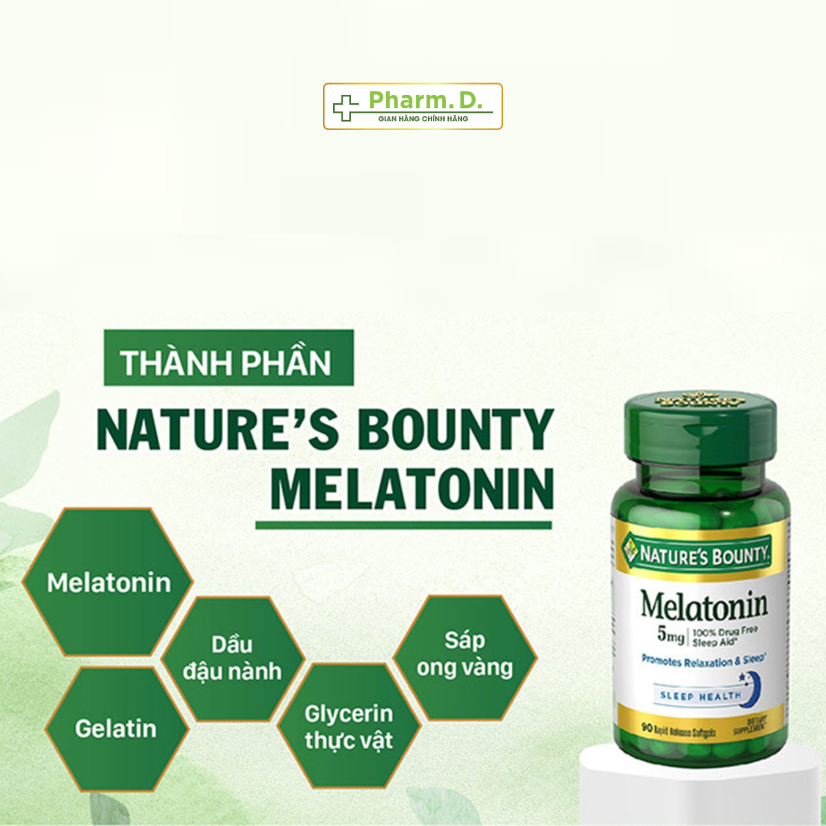 Combo 2 Hộp Viên Uống Hỗ Trợ Điều Hòa Giấc Ngủ NATURE'S BOUNTY Melatonin 5mg (60 Viên)