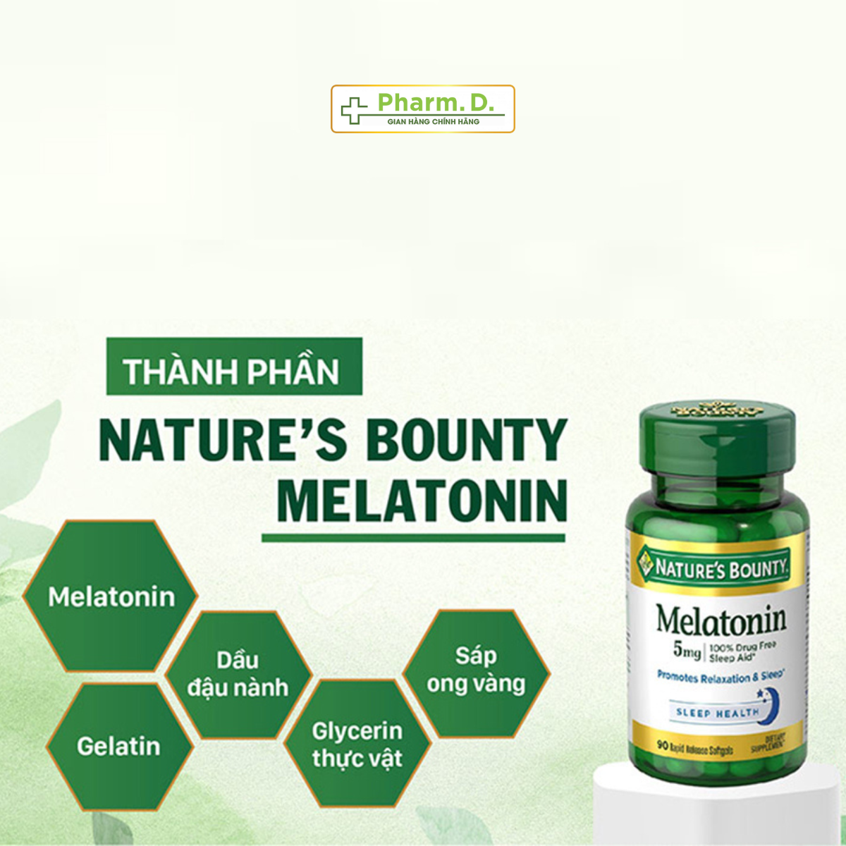 Viên uống hỗ trợ đều hòa giấc ngủ, giảm stress NATURE'S BOUNTY Melatonin 5mg