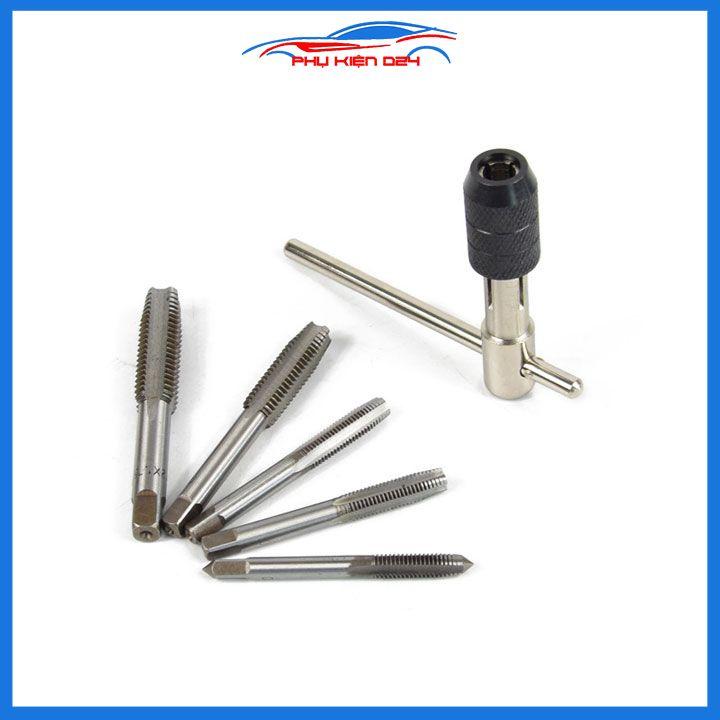 Tay quay taro tự động dài 100mm M6-M12 kèm 5 mũi taro tạo ren