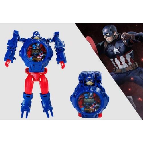 Đồng hồ robot biến hình-Đồng hồ siêu nhân dành cho Bé Trai/ Bé Gái - Captain America