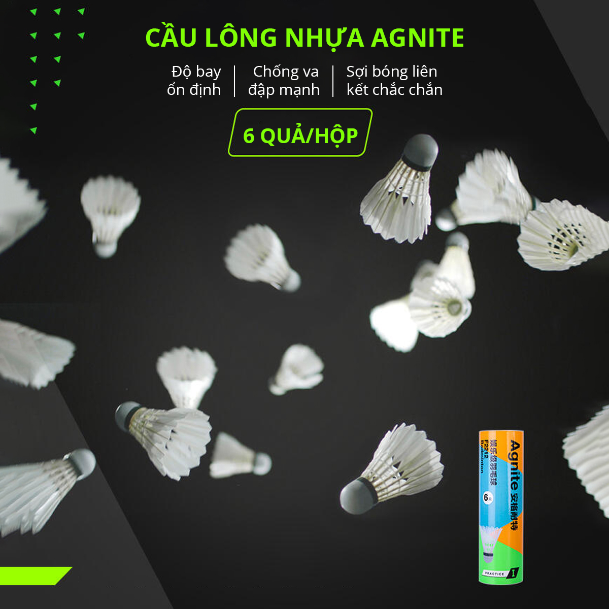 Quả cầu lông trái vũ cầu nhựa hộp 3 6 quả Agnite - Màu vàng/ trắng - Cầu siêu nhẹ siêu bền - Đường cầu bay ổn định - Cảm giác đánh thật - Phù hợp cho thể thao hoạt động gia đình tập thể - Hàng chính hãng- F2211