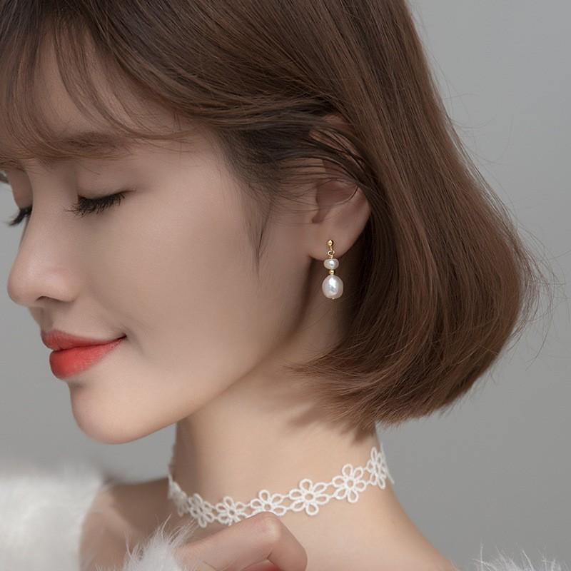 Khuyên tai bạc Ý s925 phong cách Retro gắn ngọc G7611 - AROCH Jewelry