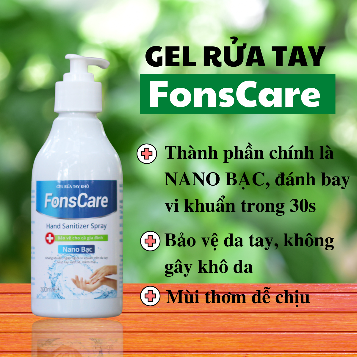 Gel rửa tay khô sát khuẩn nhanh với Nano Bạc Fons Care 300ml