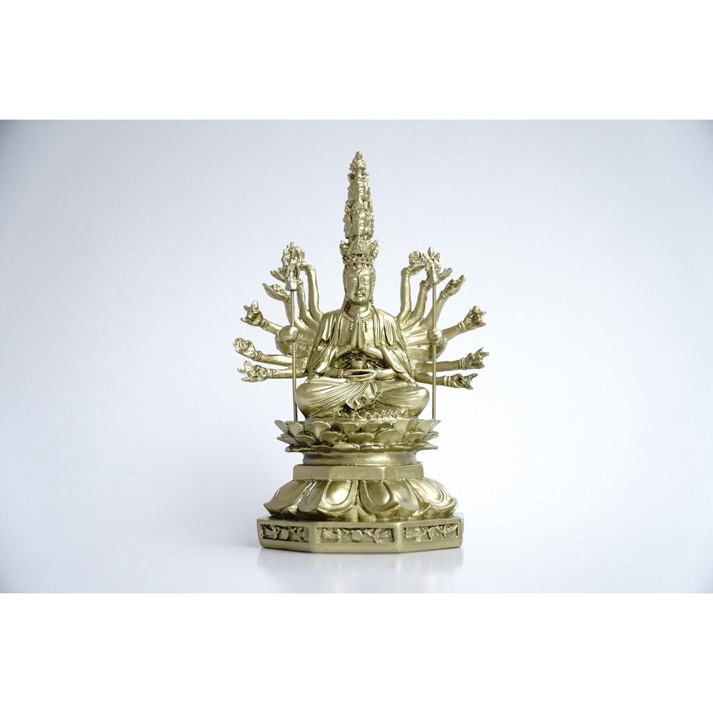 Tượng Phật Chuẩn Đề Thiên Thủ Thiên Nhãn xi mạ đồng - Cao 16cm