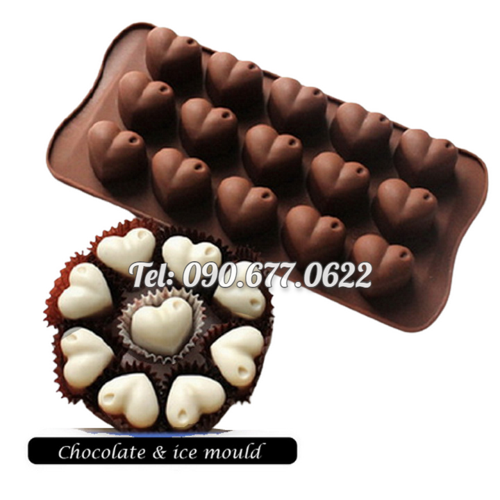Khuôn silicone làm bánh, rau câu, socola 15 trái tim – Mã số 1531