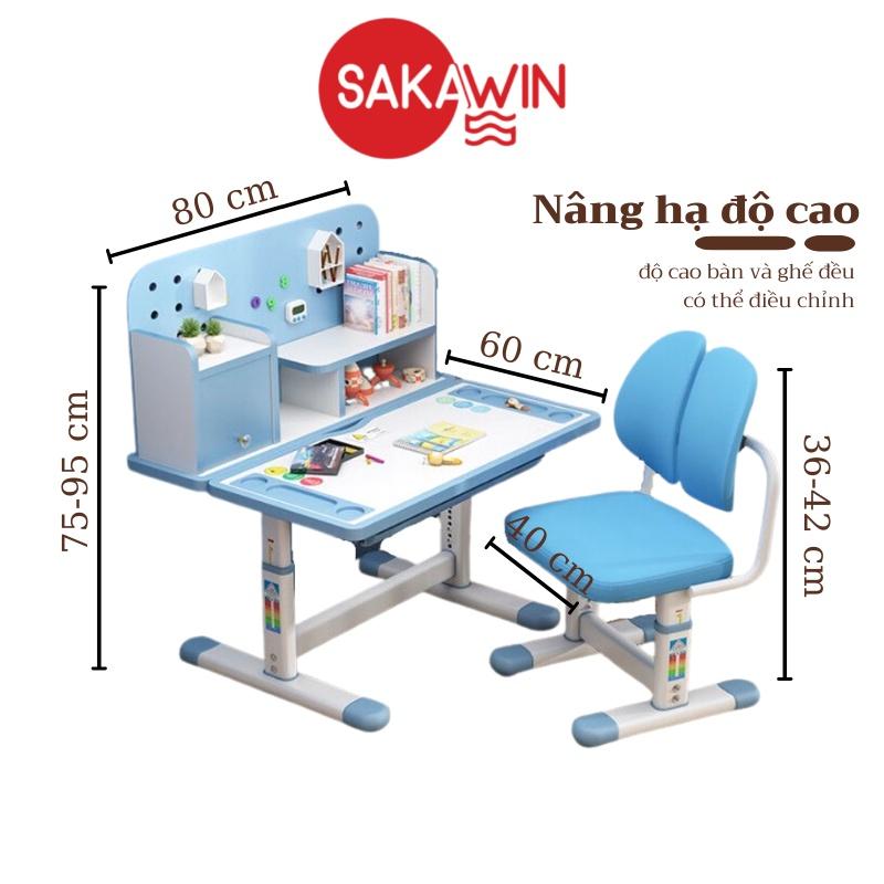 Bộ Bàn học cho bé kèm giá sách Sakawin A16, Chống gù chống cận thông minh, độ tuổi từ 3 tuổi tới lớn, Giá nhập